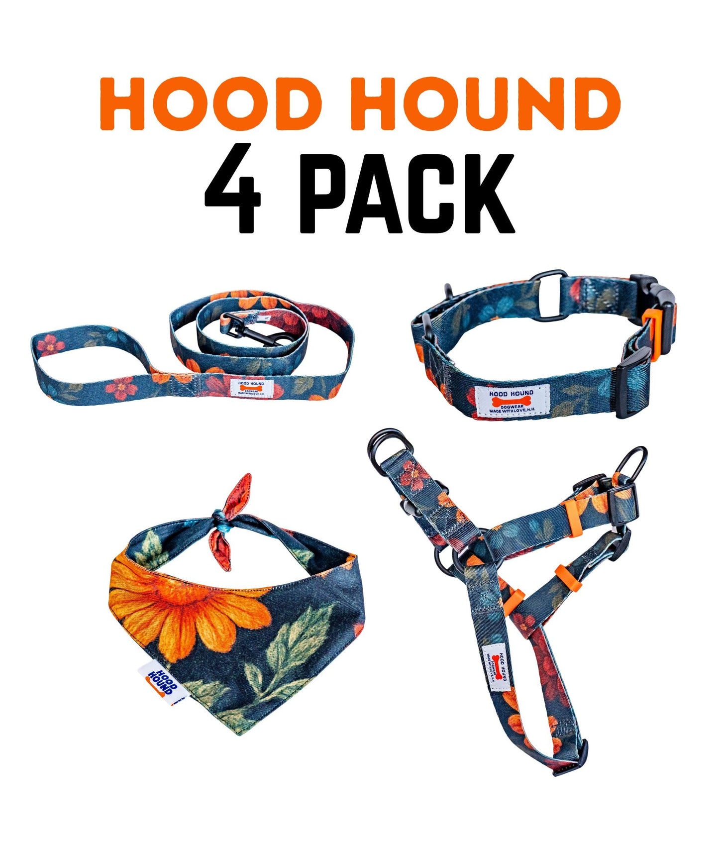 4 Pack - Collar|Leash|Harness|Bandana