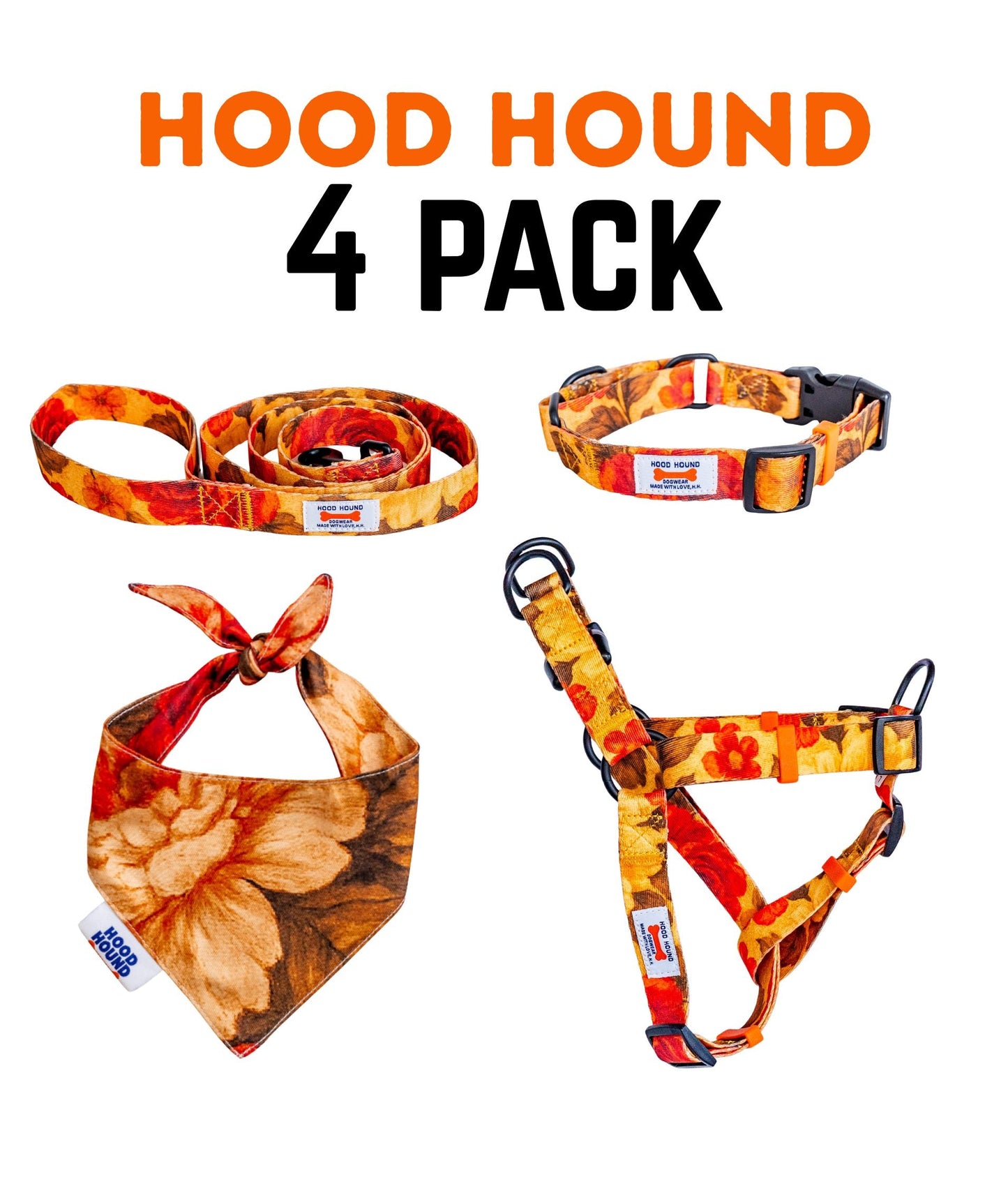 4 Pack - Collar|Leash|Harness|Bandana