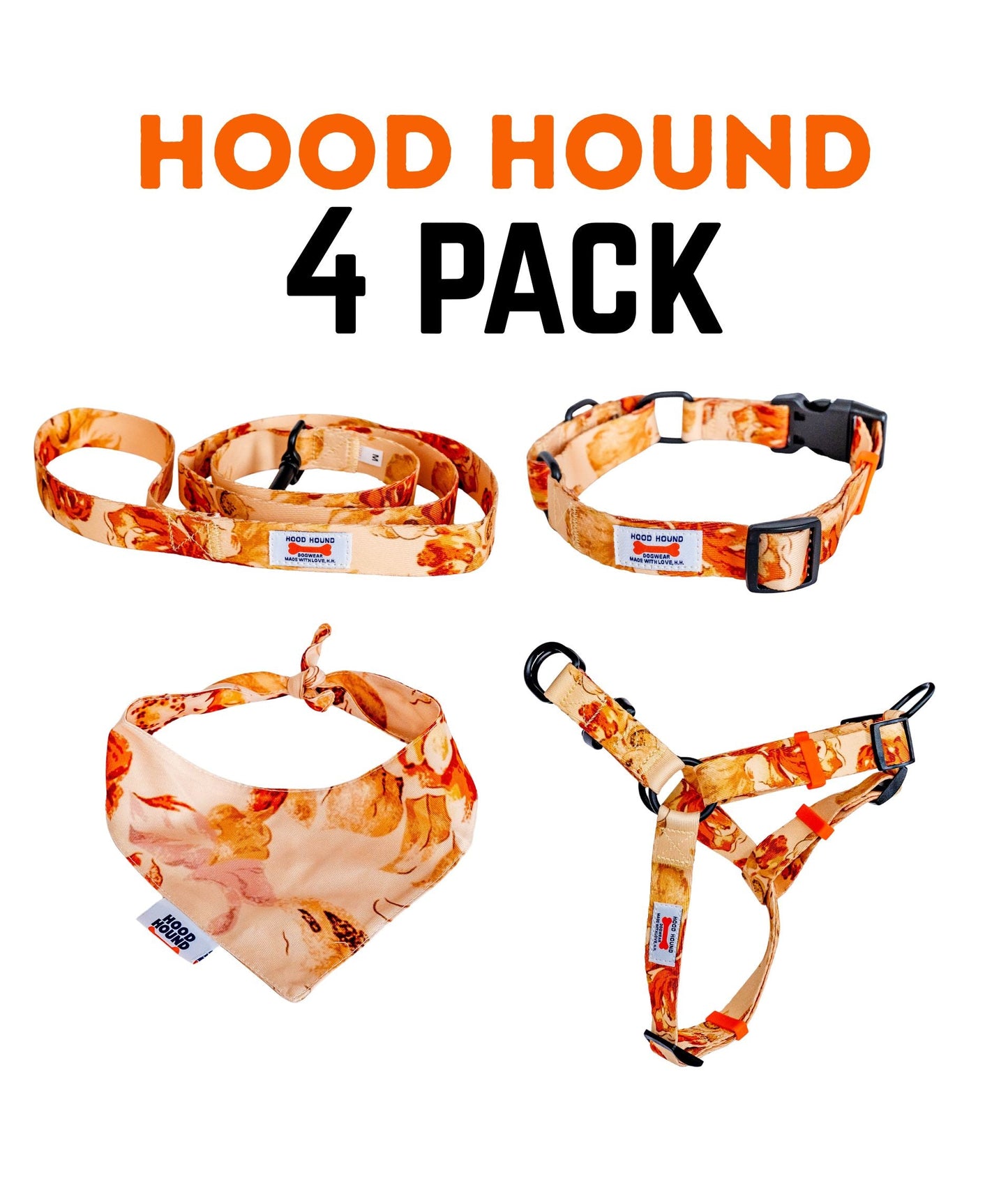 4 Pack - Collar|Leash|Harness|Bandana