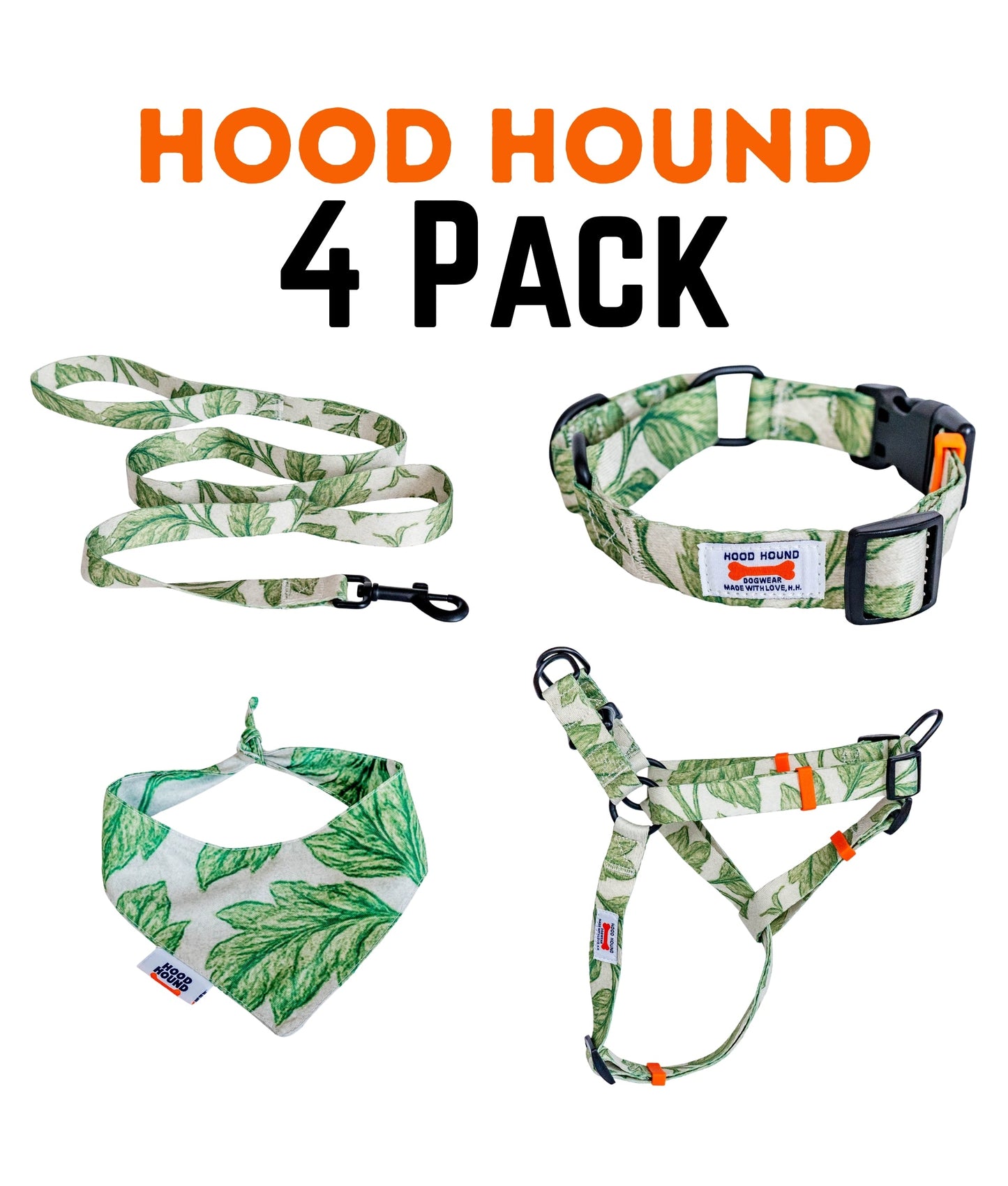 4 Pack - Collar|Leash|Harness|Bandana