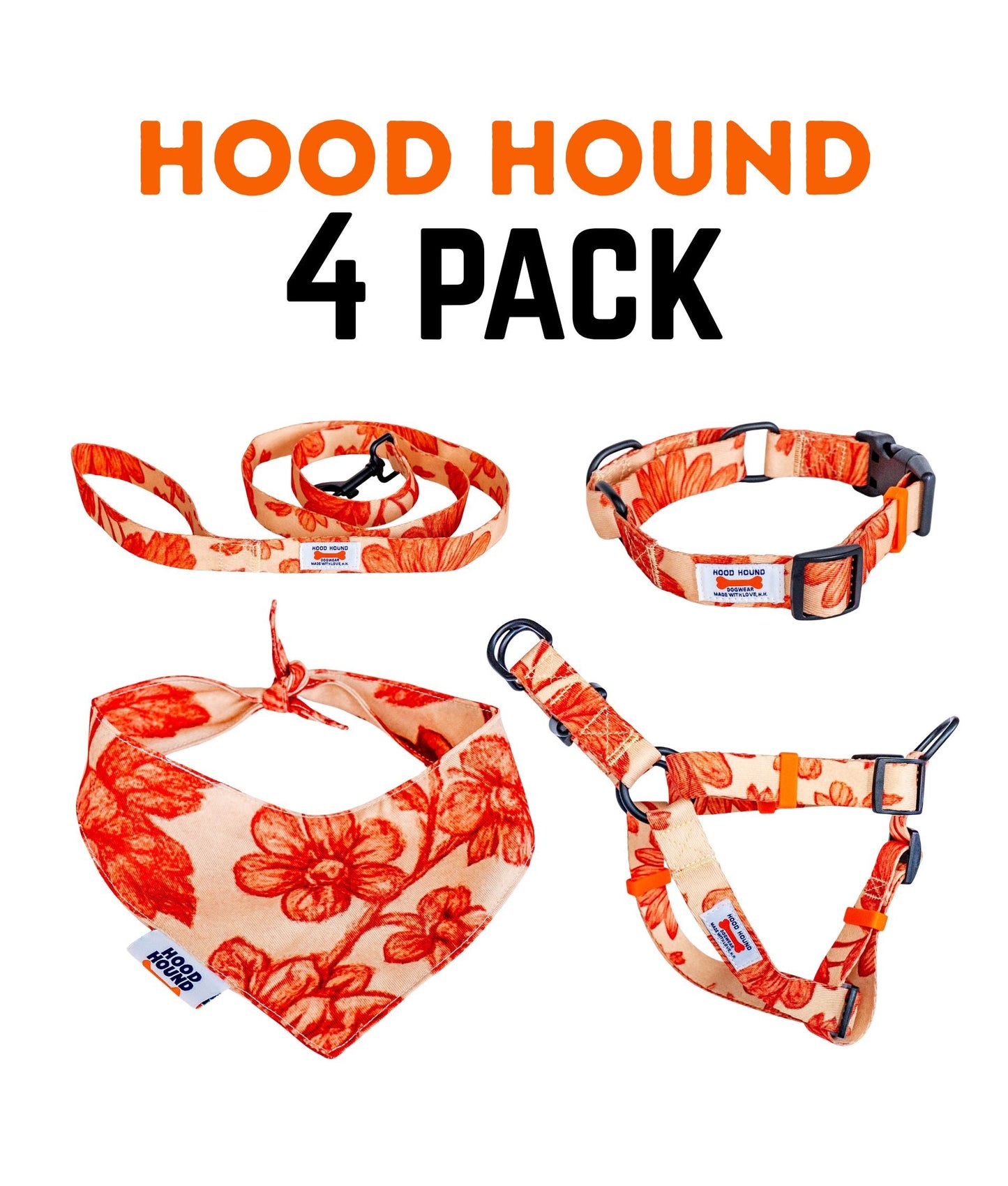 4 Pack - Collar|Leash|Harness|Bandana