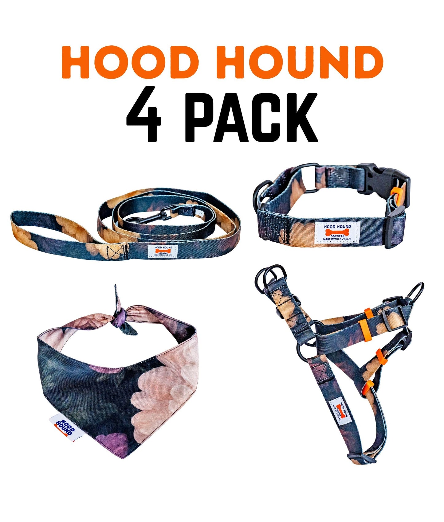 4 Pack - Collar|Leash|Harness|Bandana