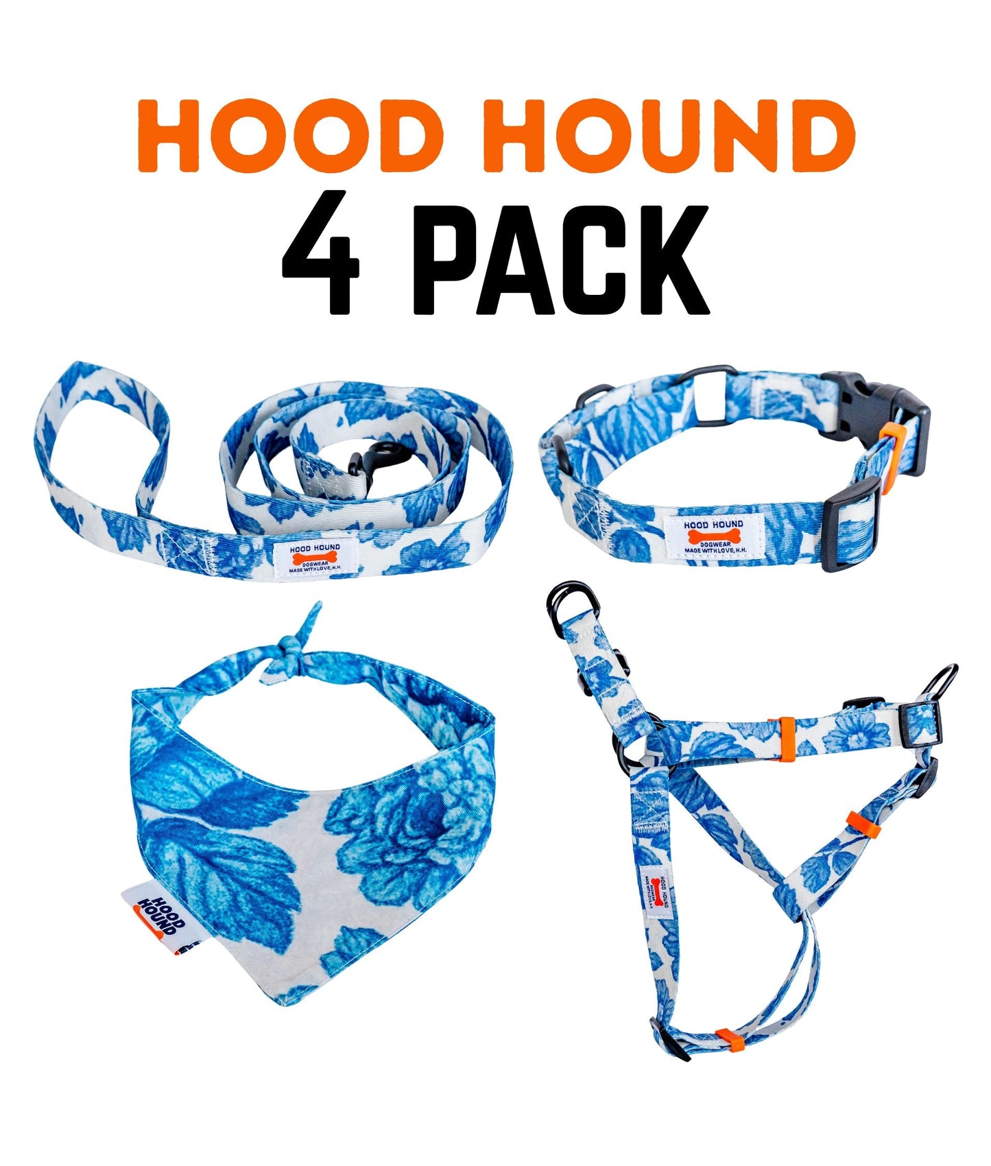 4 Pack - Collar|Leash|Harness|Bandana
