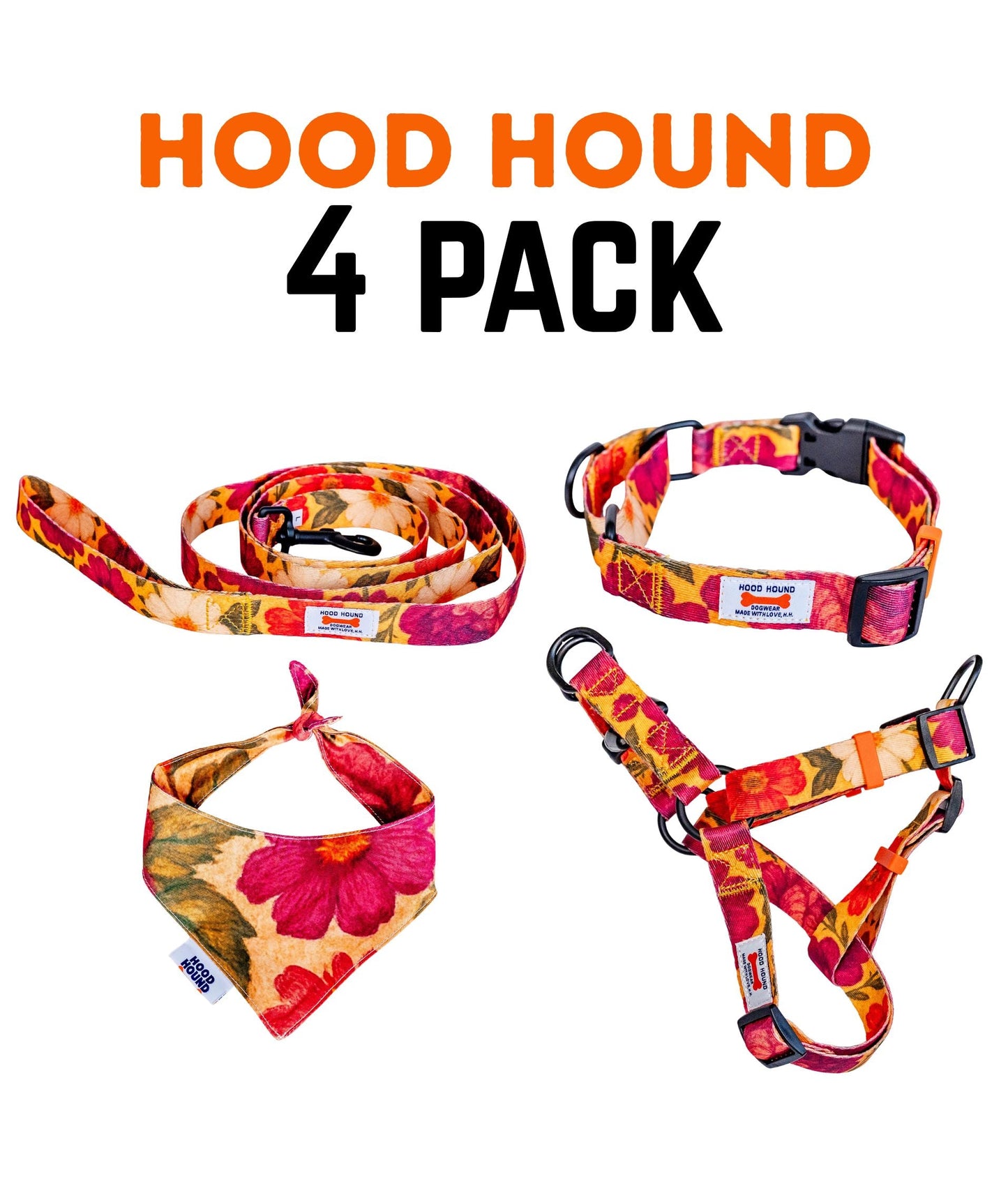 4 Pack - Collar|Leash|Harness|Bandana