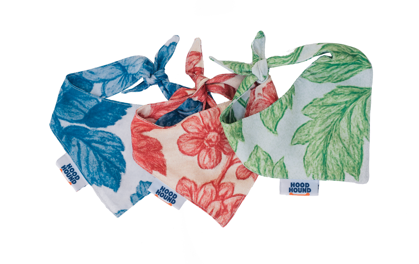 Off the Vine dog bandana displayed with other Hood Hound bandanas in a group photo